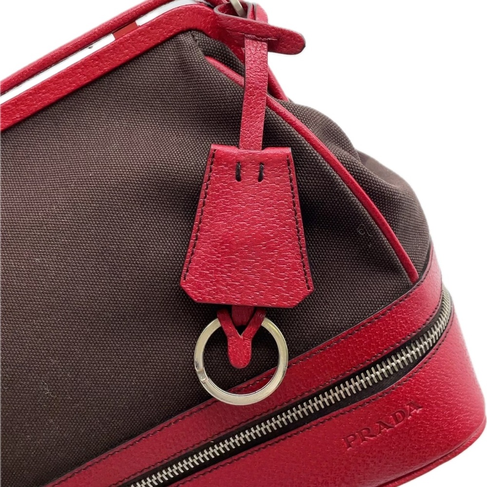 Prada Doctor’s Bag Red & Brown Canvas and Leather EUC with Documents - Picture 9 of 15